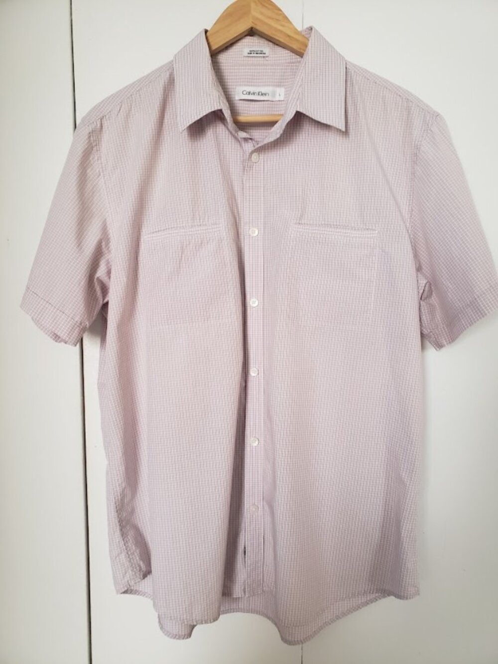 New Calvin Klein short-sleeve button-up lilac shirt dual pockets size L